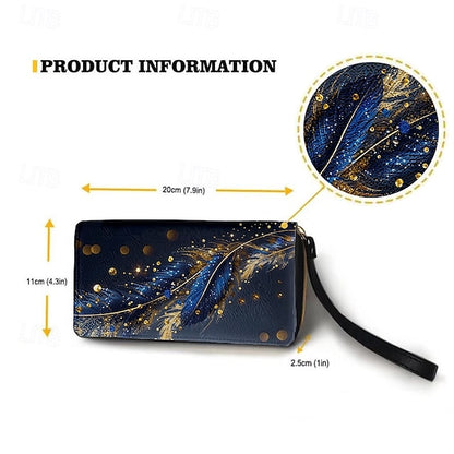 Women's with Gilded Large Capacity Wallet Feather Print