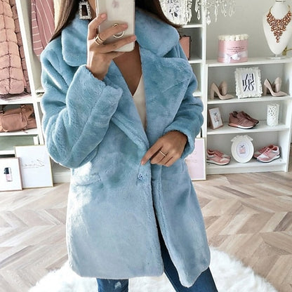Warm Comfortable Pocket Faux Winter Women's Coat Fur