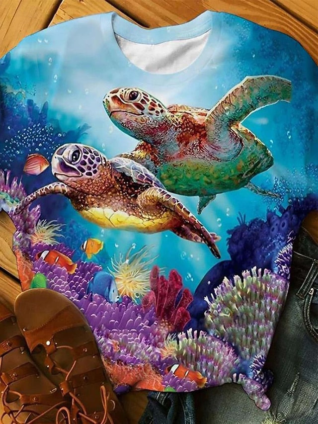 Women's T Shirt Print Ocean Sea Turtle Tropical Hawaiian