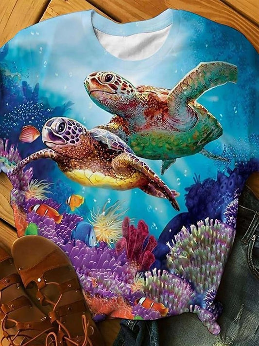 Women's T Shirt Print Ocean Sea Turtle Tropical Hawaiian