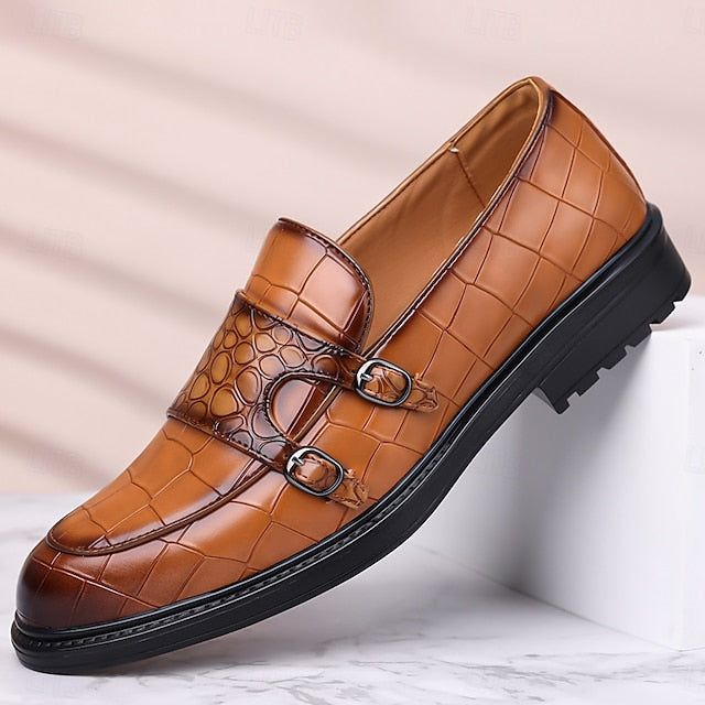 – Pattern Crocodile Brown with Men's Leather Loafers Faux