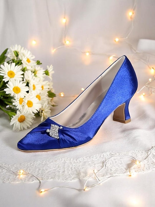 Blue Kitten with Rhinestone Satin Bow Women's Royal Heels