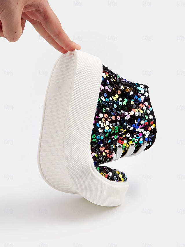 Women's Mardi Gras Black Colorful Sequin High-Top Sneakers