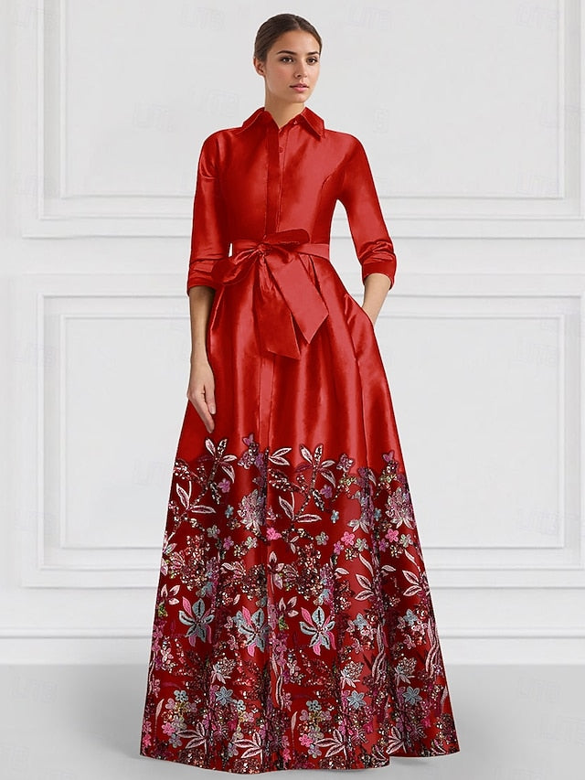 Satin Bride of A-Line Gown Floral the Evening Embroidered Mother