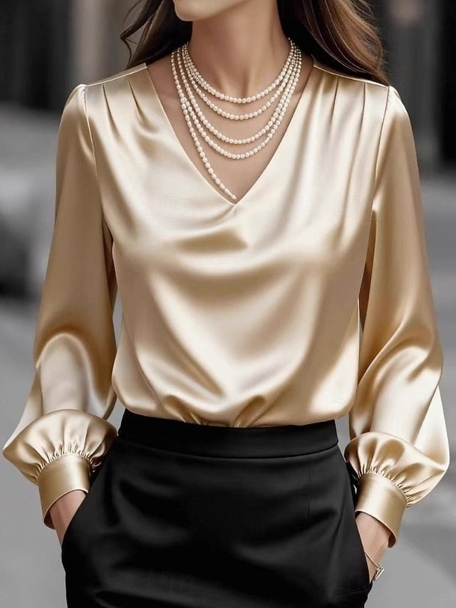 Women's Satin Shirt Dress Shirt Blouse Elegant Fashion Work