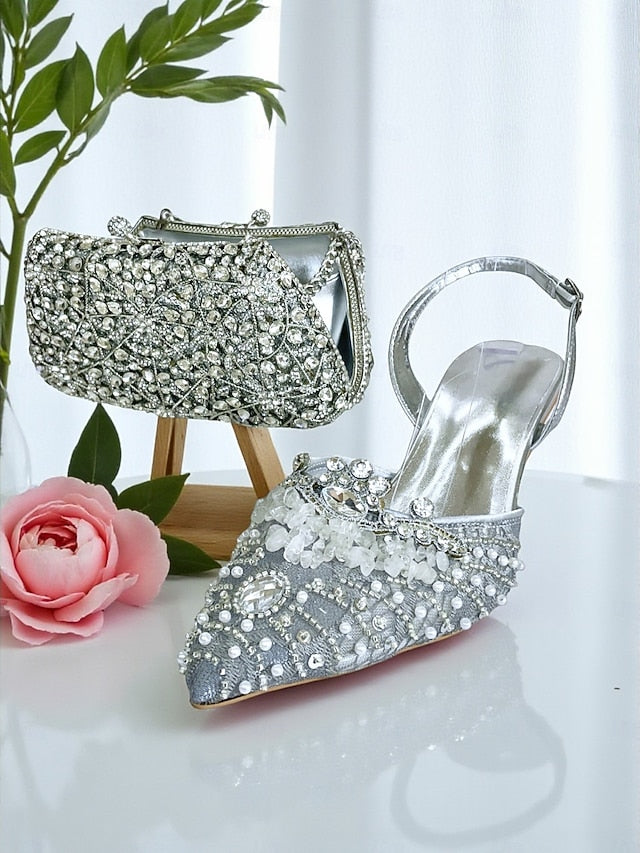 Green Women's Set Rhinestone Clutch Heel Bag and - Shoes