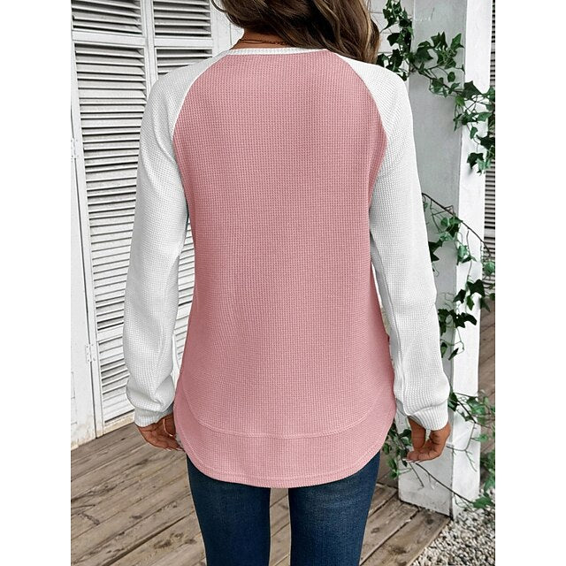Women's T Shirt Color Block Fashion Stylish Classic Long