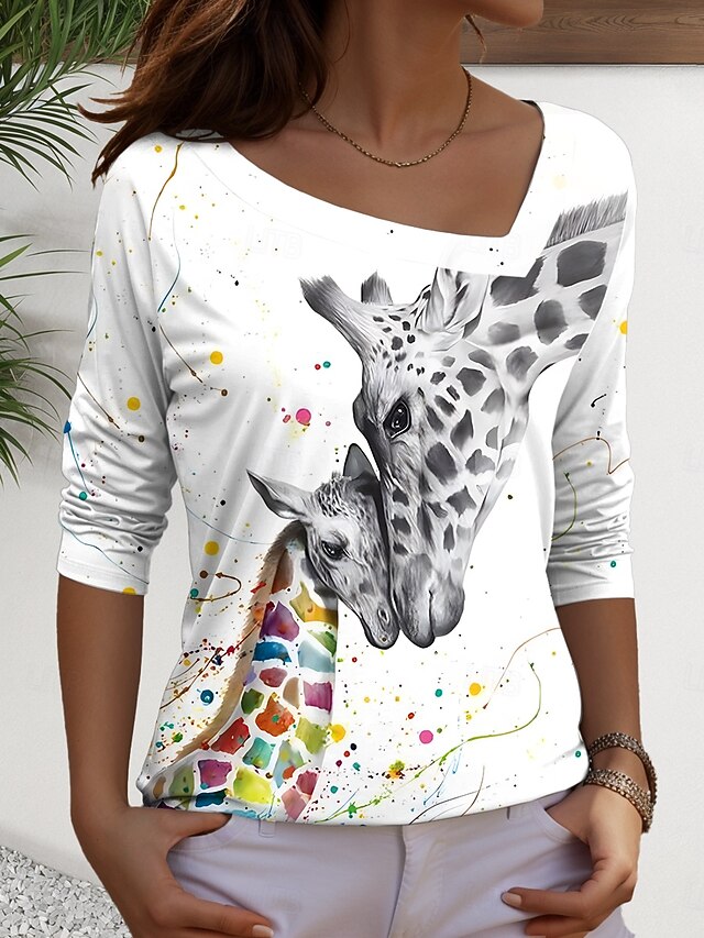 Women's T Shirt Print Graphic Animal Vintage Casual Long