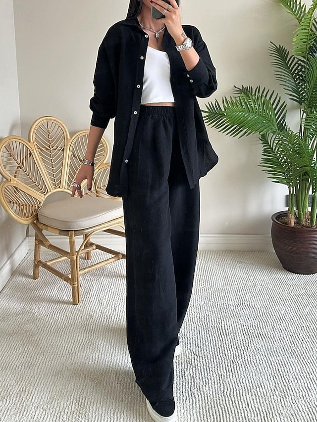 Women's Shirt Pants Sets Bolero Top Long Sleeve Shirt