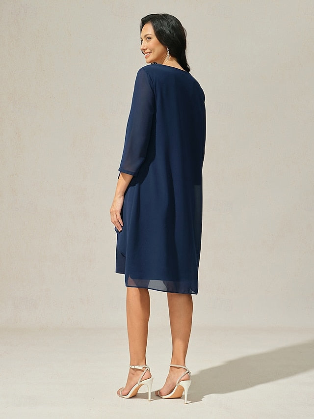 Women's Evening Dress Cape Sleeve Knee-Length Elegant Green