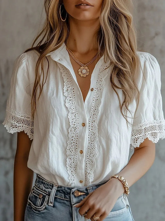 Women's Shirt Lace Shirt Blouse Solid Color Plain Elegant