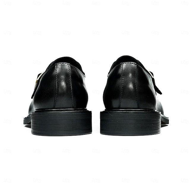 Genuine Shoes Leather Strap Black Men's First Monk