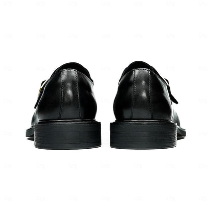 Genuine Shoes Leather Strap Black Men's First Monk