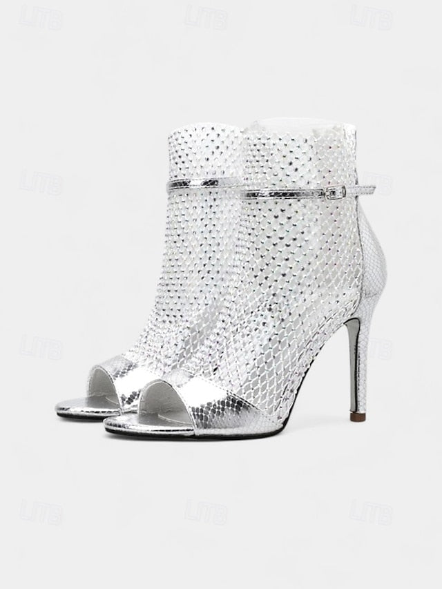 Glitter Stiletto – Open-Toe Sandals Women's Mesh Gold