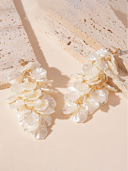 Petal Drop Elegant Floral - Earrings Satin Women's Layered