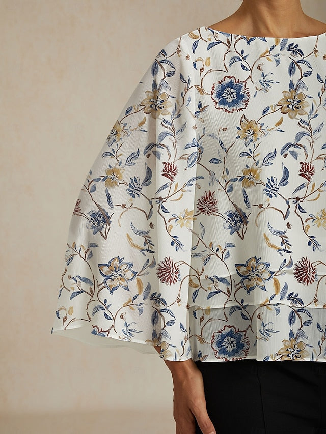 Women's Blouse Floral Print Layered Bell Sleeves Loose Fit