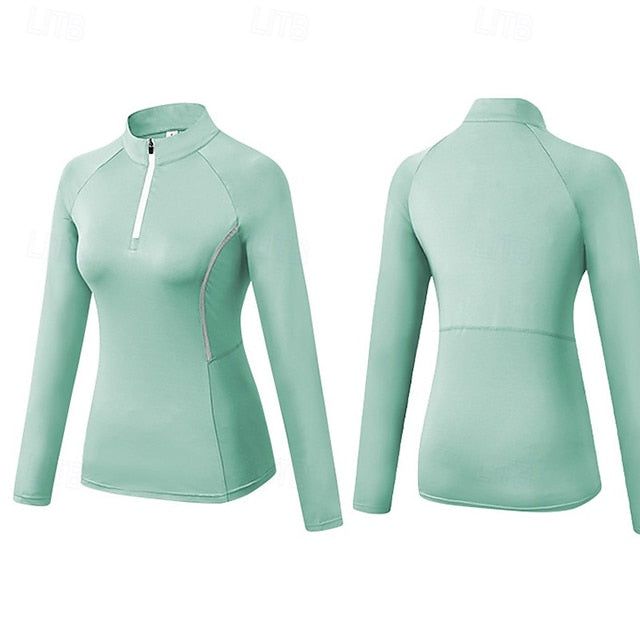 Women's Running T-Shirt Zipper Long Sleeve Zip Top Casual