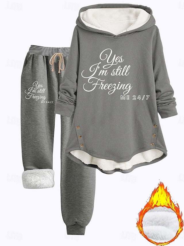 Women's 2 Pieces Fluffy Pyjama Set Long Sleeve Top and Pant