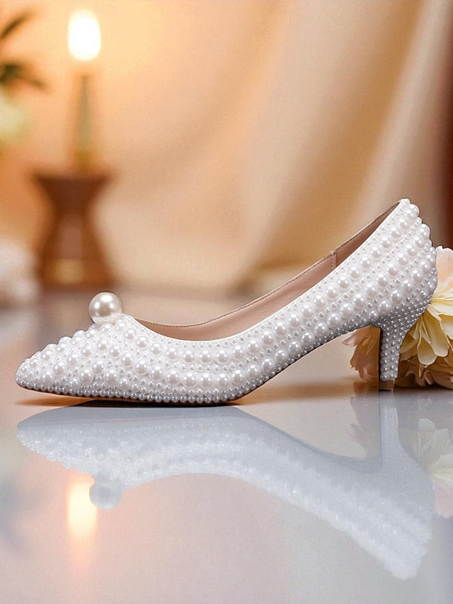 Pumps Pearl-Embellished Heel and Matching Women's Kitten