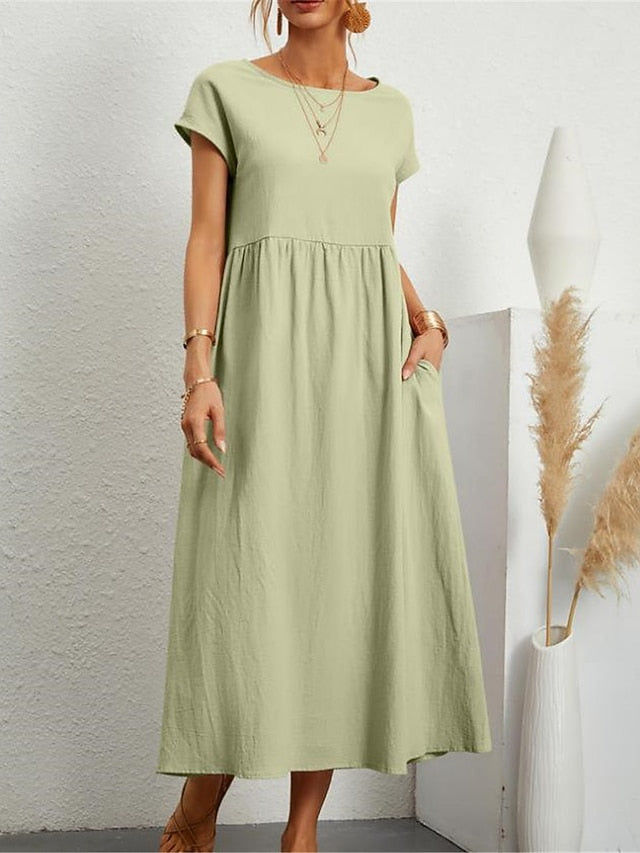 Women's ArmyGreen Black White Summer Spring Midi Dress Faux