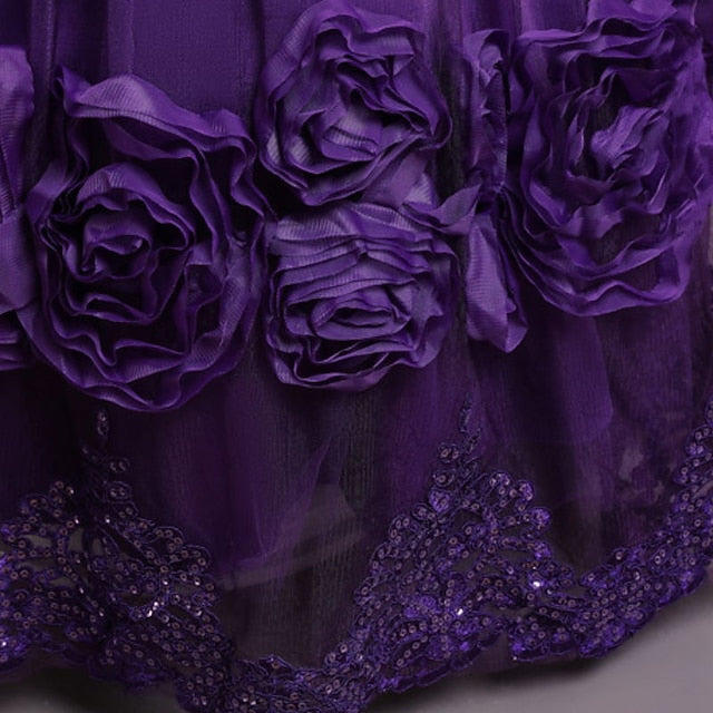 Dress Girls' Floral Line A Party Little Kids Plain