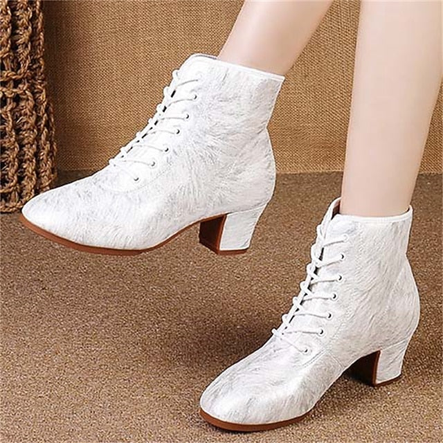 White Elegant Latin Dance Women's Comfortable Shoes with