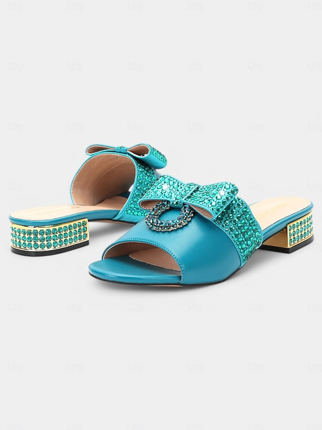 Rhinestone with Flat Gold Bow – Sandals Matching Clutch