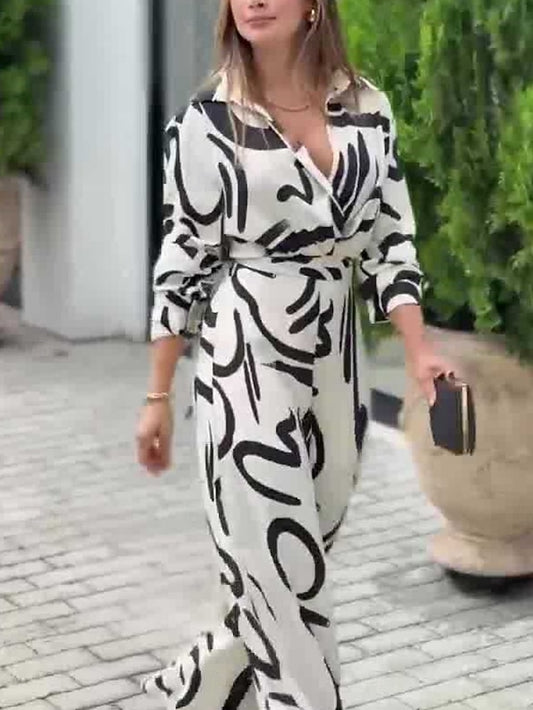 Women's Shirt Blouse Wide Leg Pants Long Sleeve Shirt