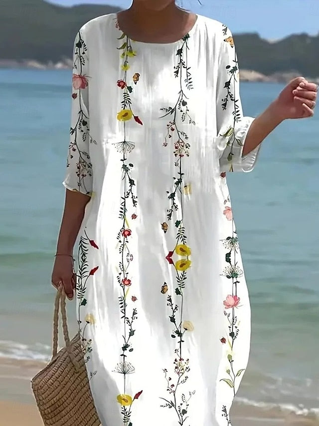 Women's Maxi Dress Boho Crew Neck  3/4 Length Sleeve Shift