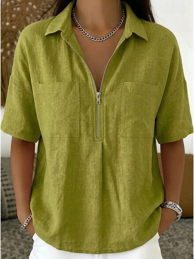 Women's Shirt Polo Shirts Zipper Pocket Vintage Stylish