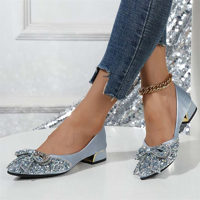 Bow Glitter with Flats - Women's Detail Rhinestone Elegant