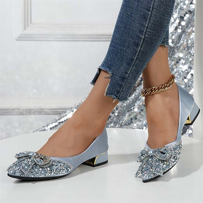 Bow Glitter with Flats - Women's Detail Rhinestone Elegant