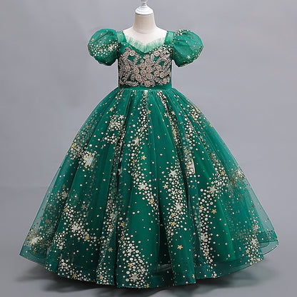 Star Polka Dot Kids Flower Girls' Short Party Dress