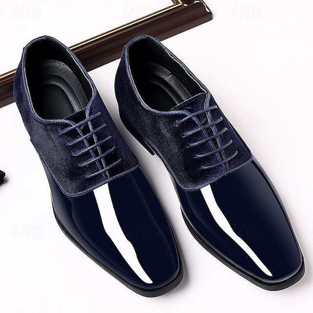 Leather Shoes Patent with Men's Navy Oxford Blue
