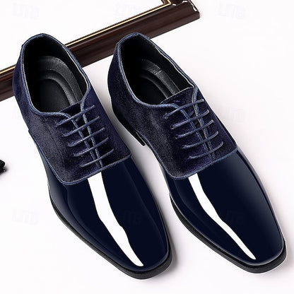 Leather Shoes Patent with Men's Navy Oxford Blue