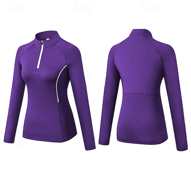 Women's Running T-Shirt Zipper Long Sleeve Zip Top Casual