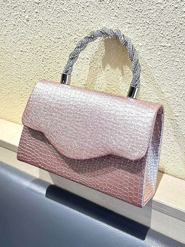 – with Handle Women's Glitter Silver Rhinestone Handbag