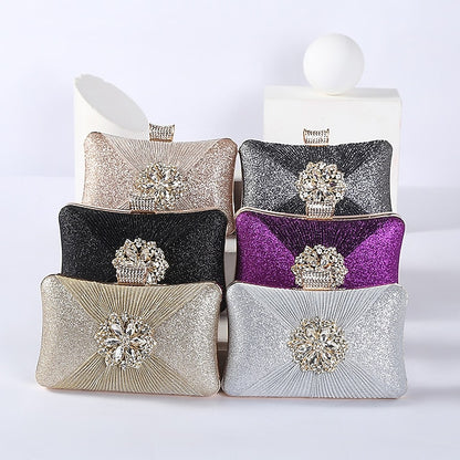 Elegant with Clutch Bag Gold Women's Chain Strap Rhinestone