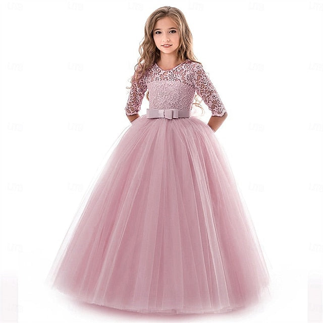 Girls' Dress Girl Flower Colored Kids Solid Wedding
