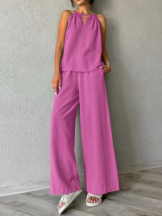 Women's Two Piece Sets Camis Pants Sets Sleeveless Halter