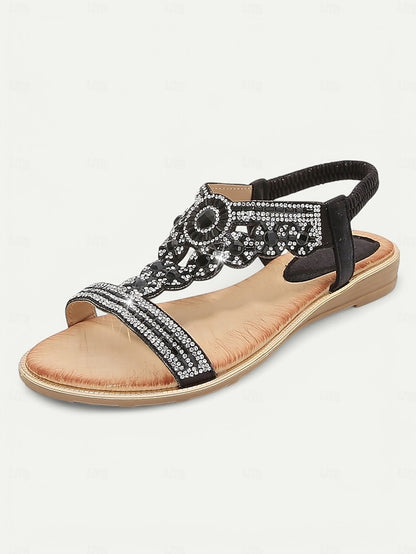 Rhinestone Embellished Sandals T-Strap – Women's Elegant