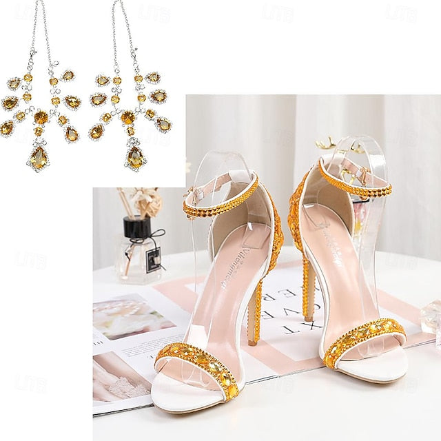 Ankle Heels Stiletto Matching Women's with Rhinestone Green