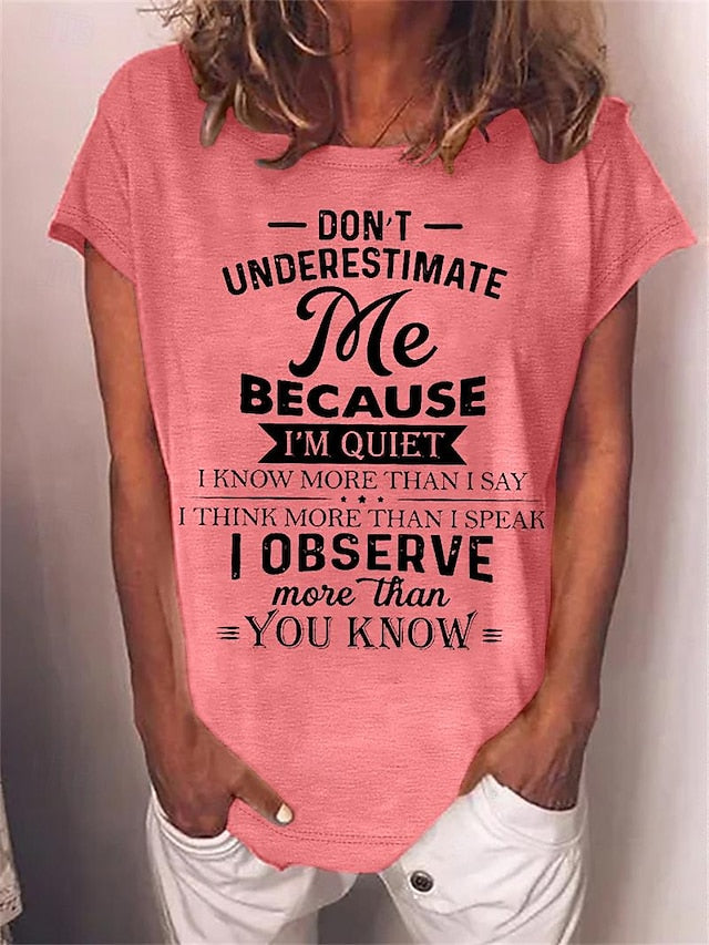 Women's T Shirt Print Letter Text Funny Slang Basic Short
