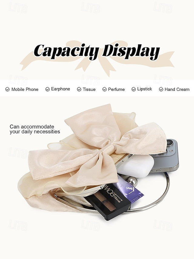 Evening – Bag Women's Elegant Bow Satin Pearl Clutch