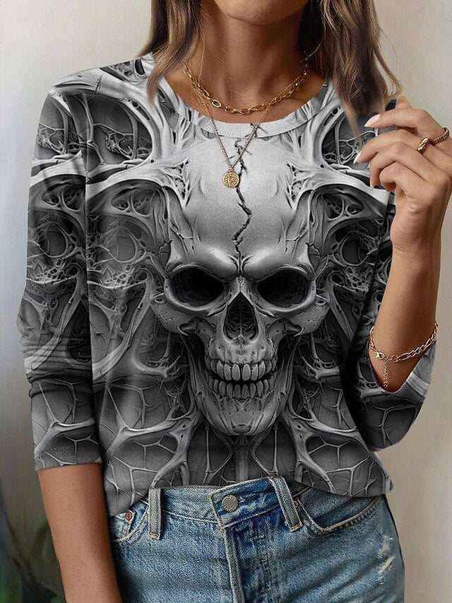 Women's T Shirt Skulls Graphic Vintage Fashion Stylish Long