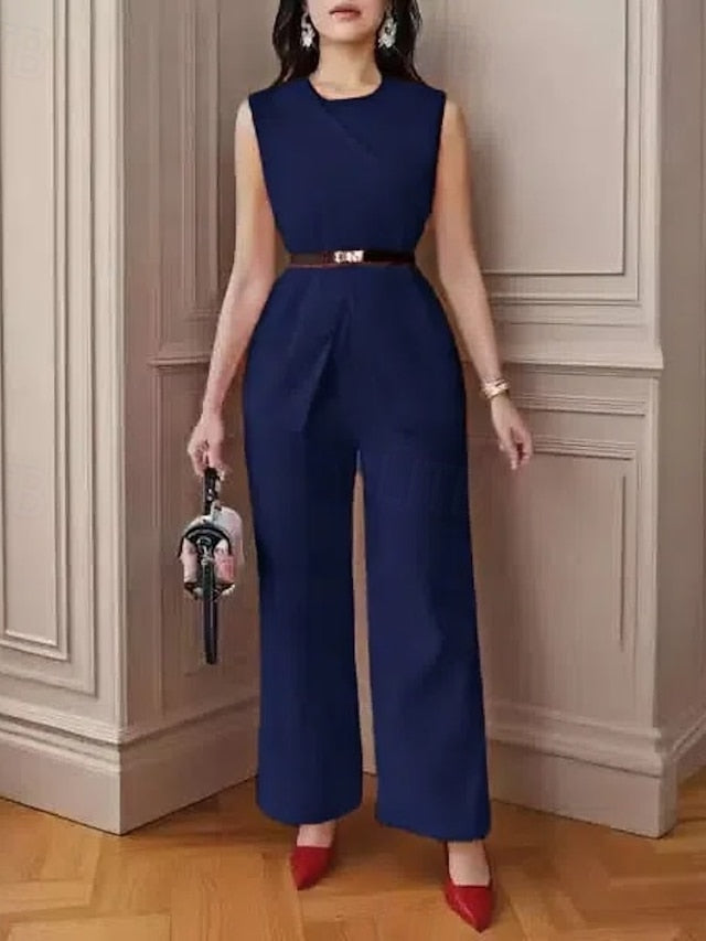 Women's Pants Sets Bolero Sleeveless Round Neck Solid Color