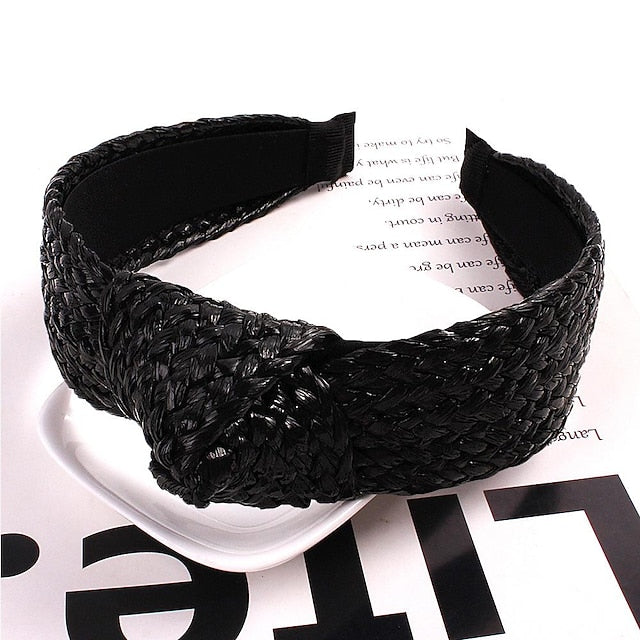 1 PC Straw Knotted Headbands for Women Summer Beach Rattan Top
