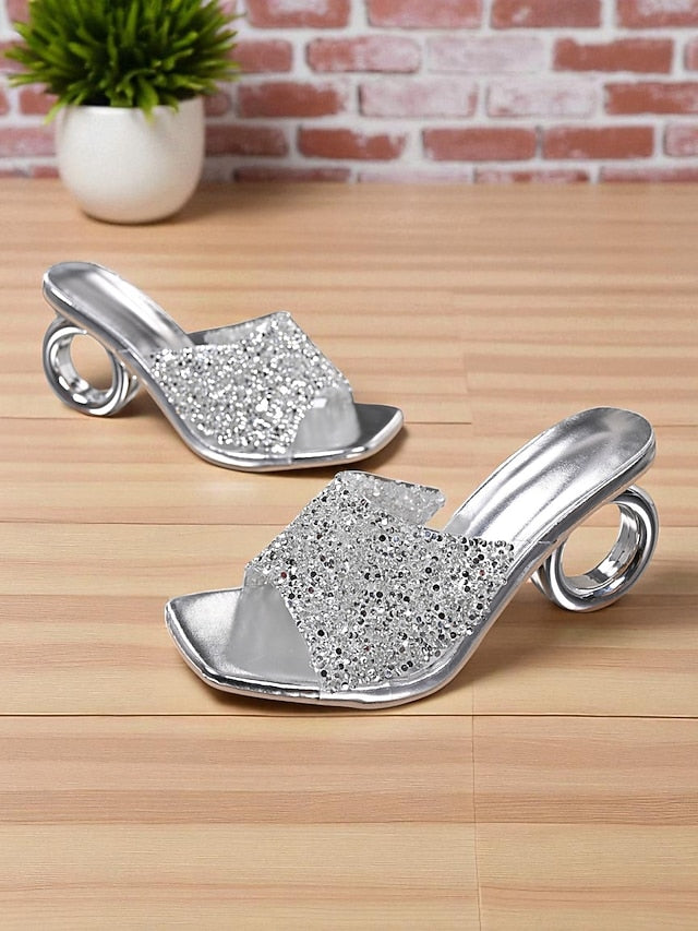 Ring Women's with Silver Mules Rhinestone Toe Open Unique