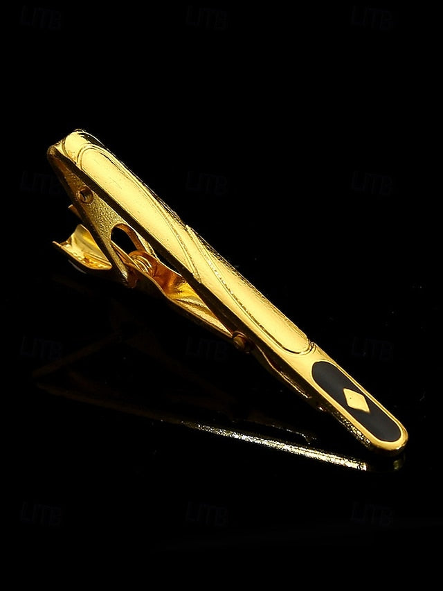 Inlay Men with – Gold Elegant for Clip Design Sleek Black Tie