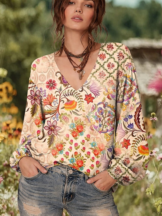 Women's Blouse Print Floral Graphic Elegant Bohemia Vintage